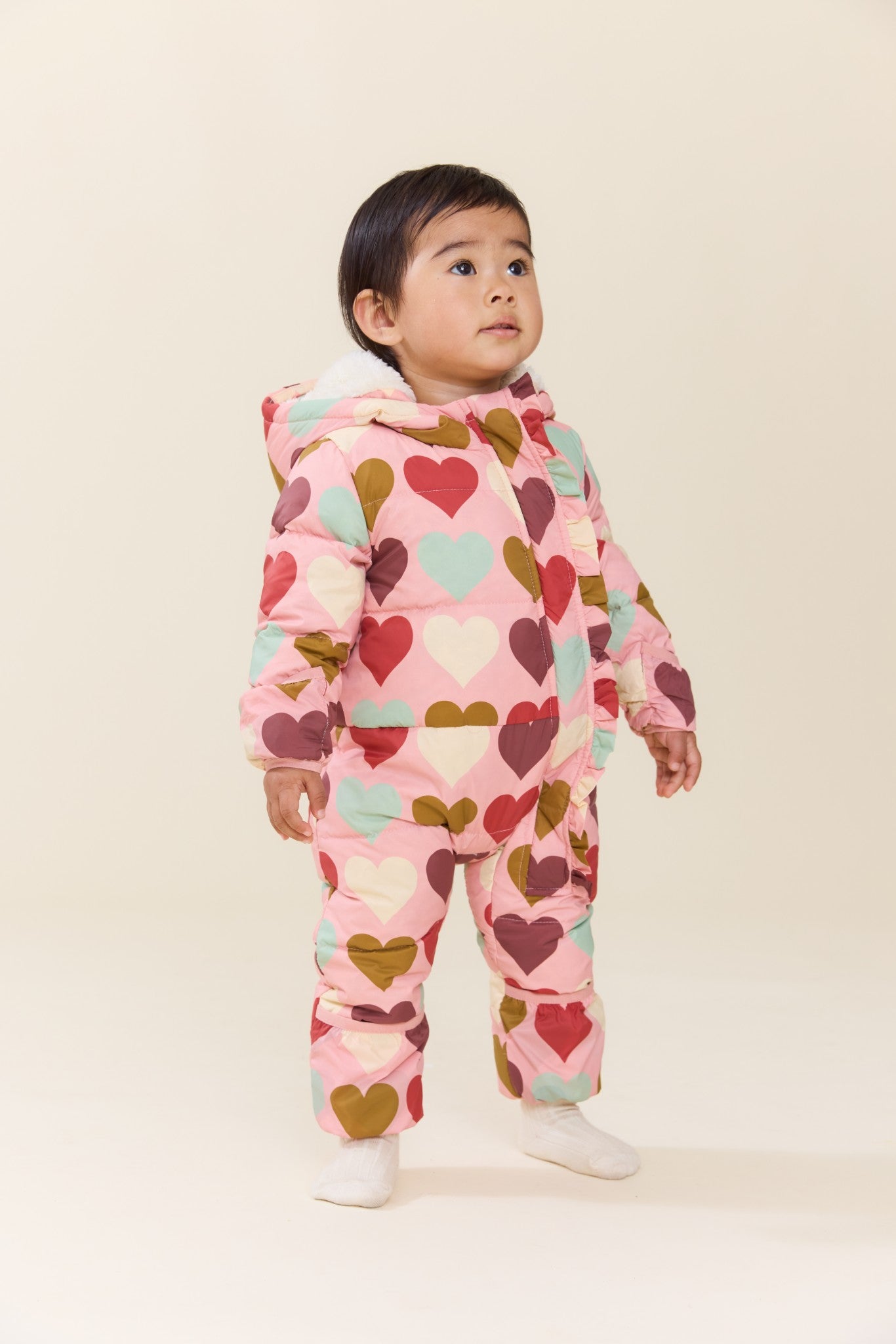 Baby Girls Ruffle Snowsuit (Multi Harvest Hearts)