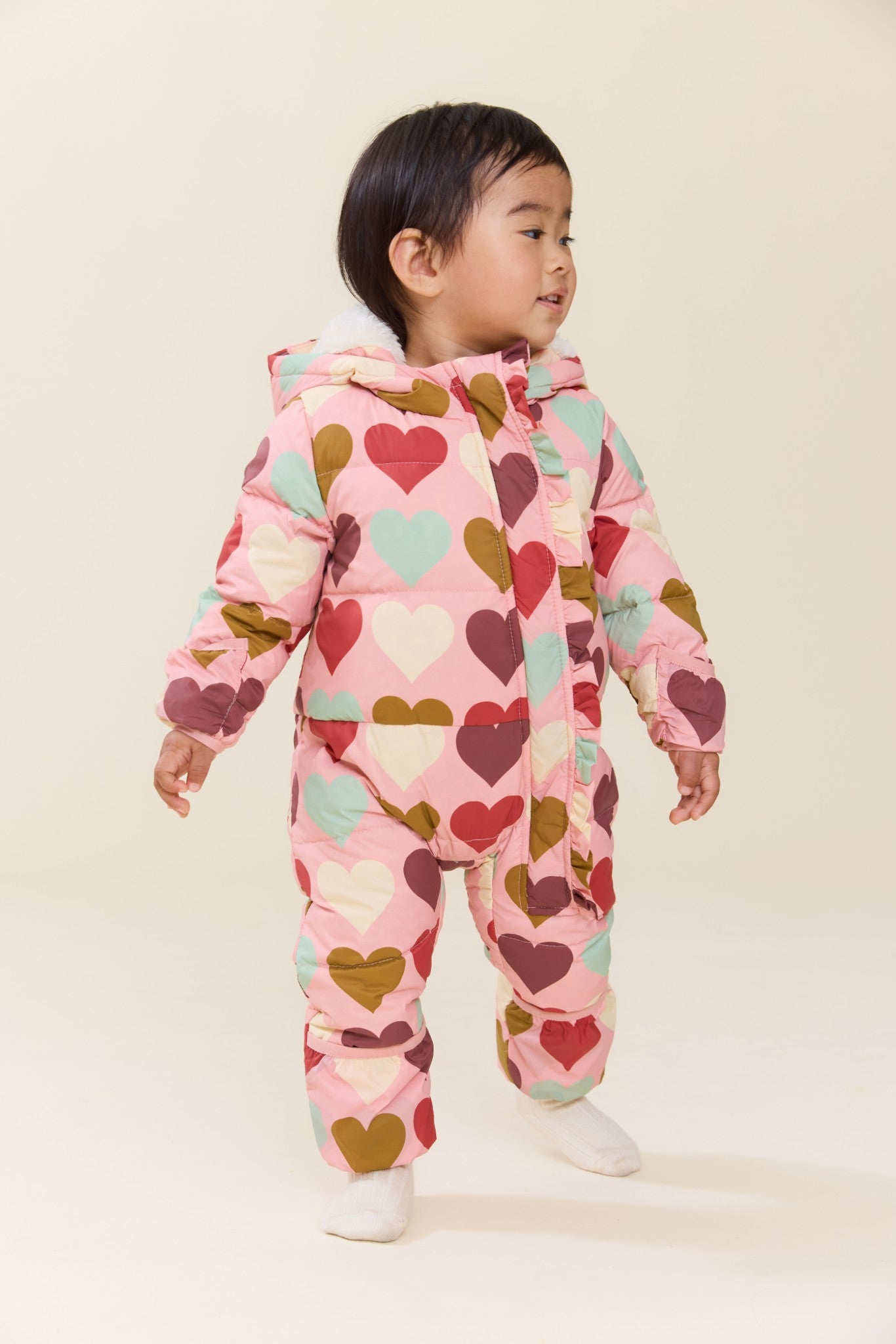 Baby Girls Ruffle Snowsuit (Multi Harvest Hearts)