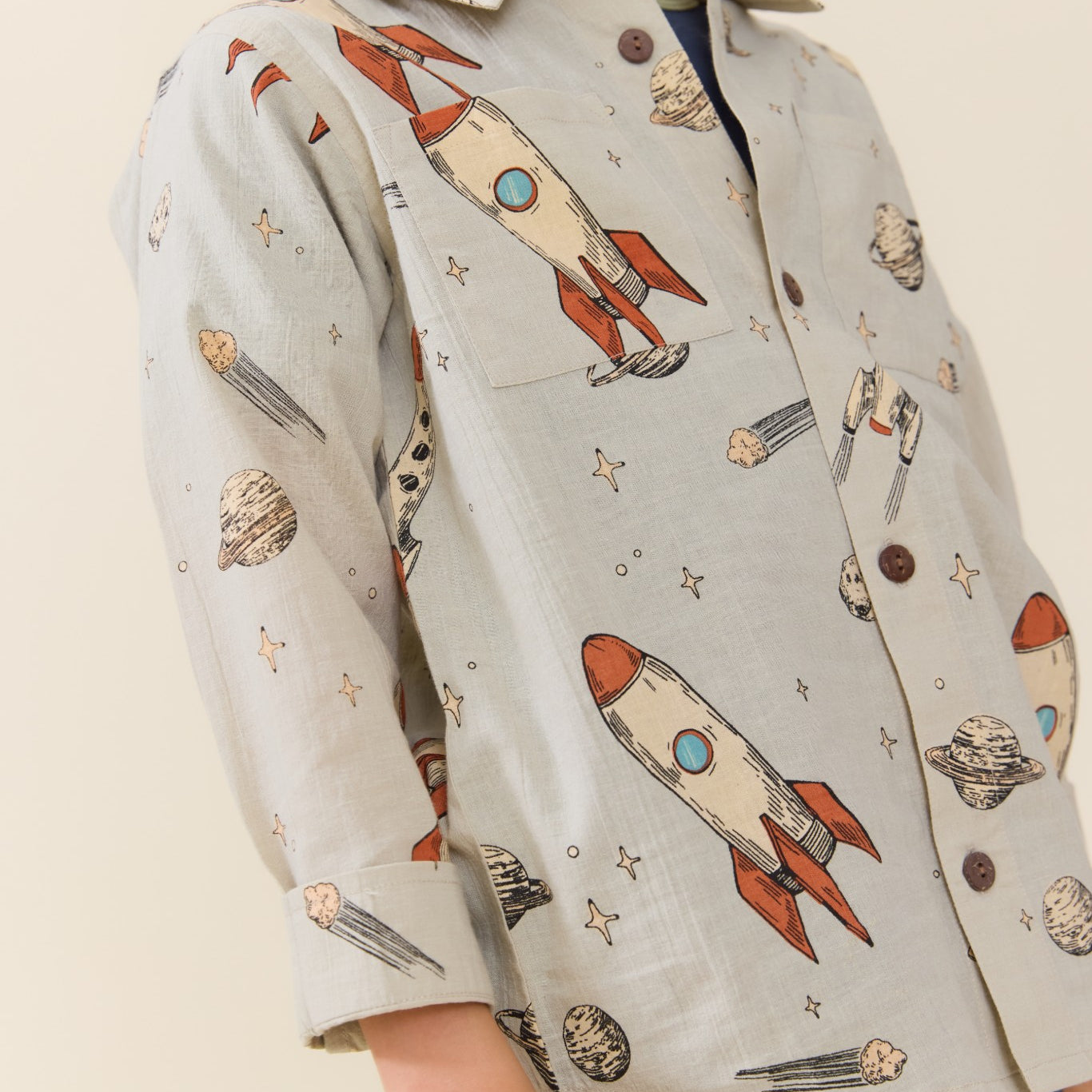 Boys Long Sleeve Jack Shirt (Space Rocket)