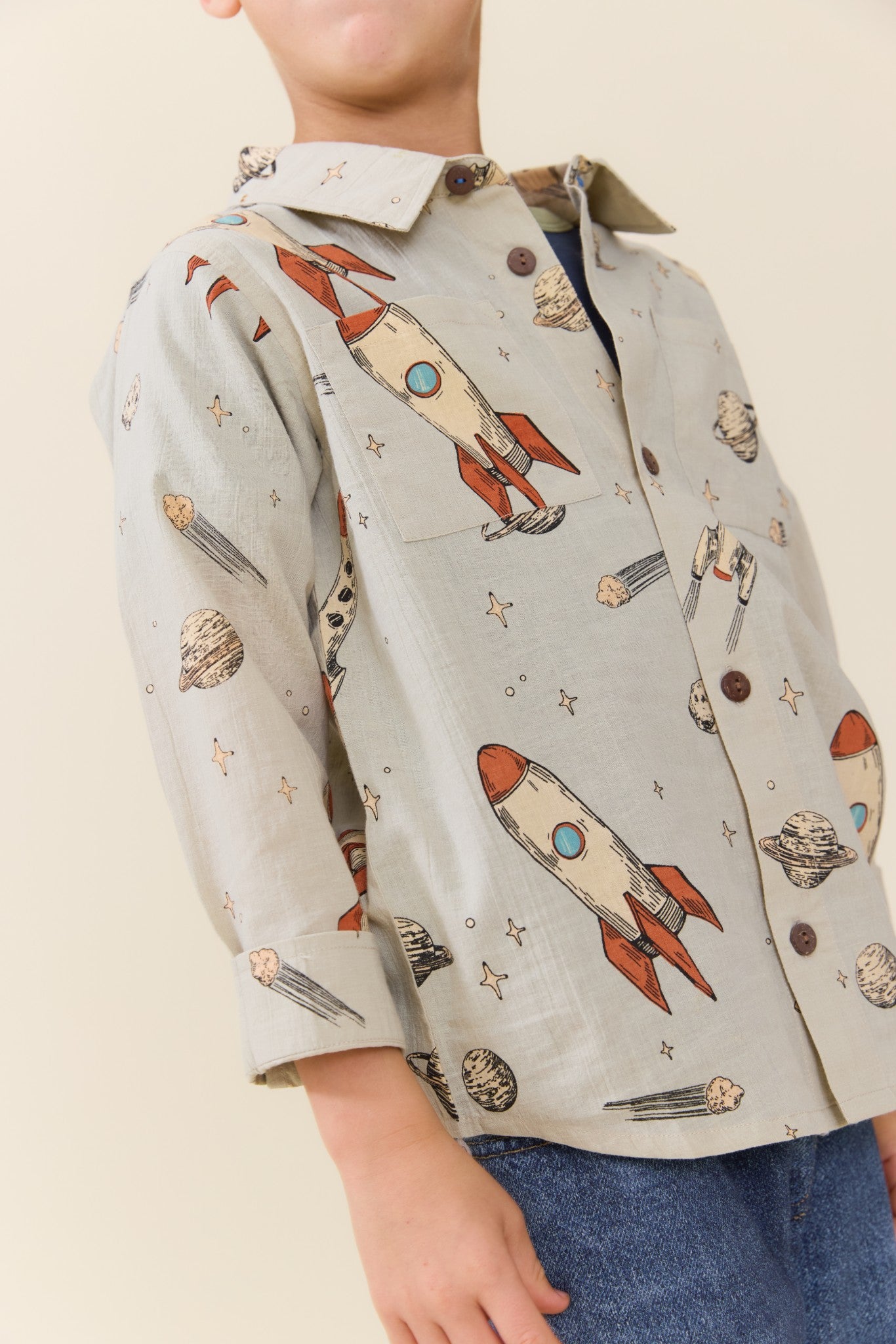 Boys Long Sleeve Jack Shirt (Space Rocket)