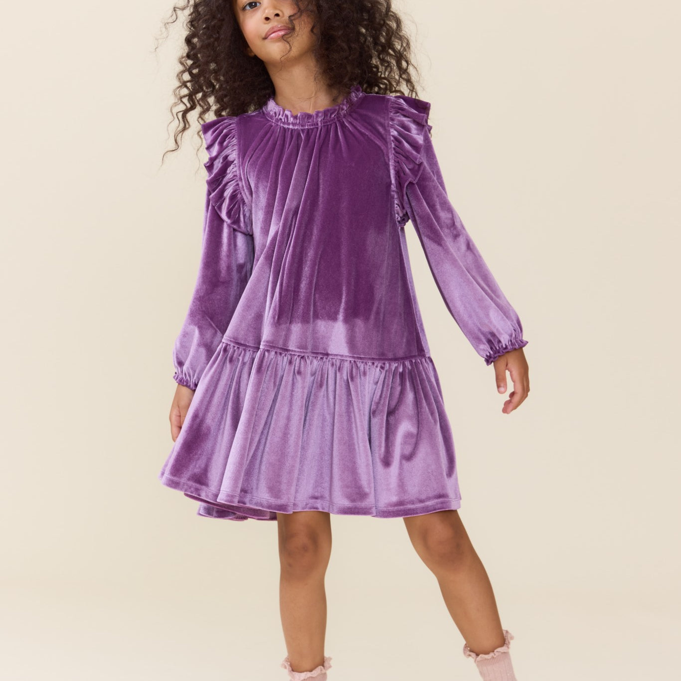 Girls Harper Dress (Lavender Velour)