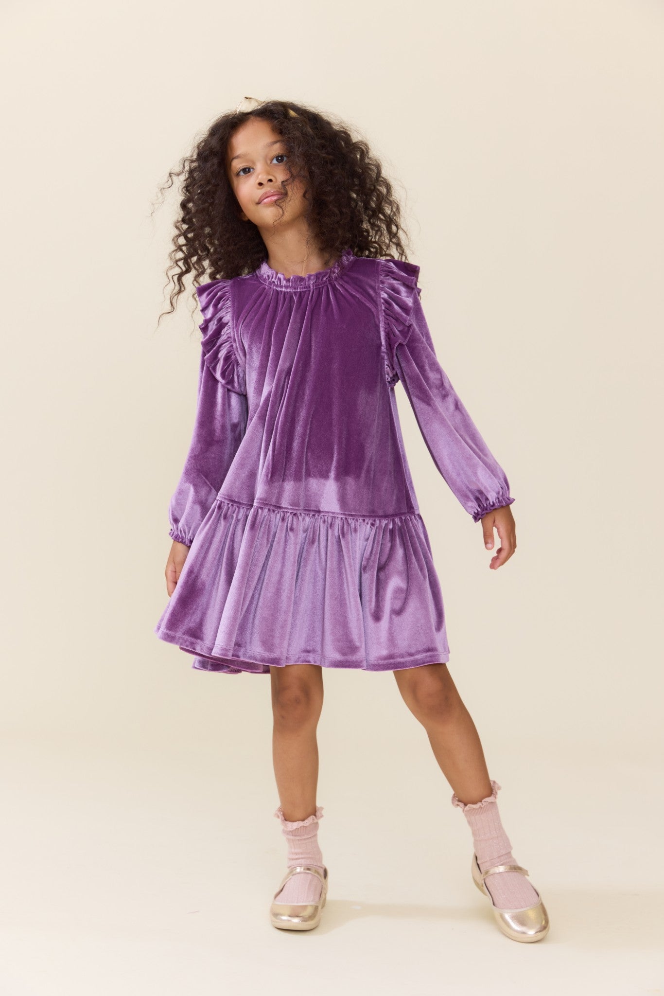 Girls Harper Dress (Lavender Velour)