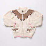 Girls Western Zip Sweater (Cream and Brown)