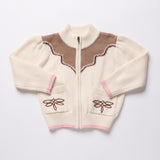 Girls Western Zip Sweater (Cream and Brown)