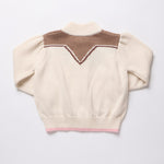 Girls Western Zip Sweater (Cream and Brown)
