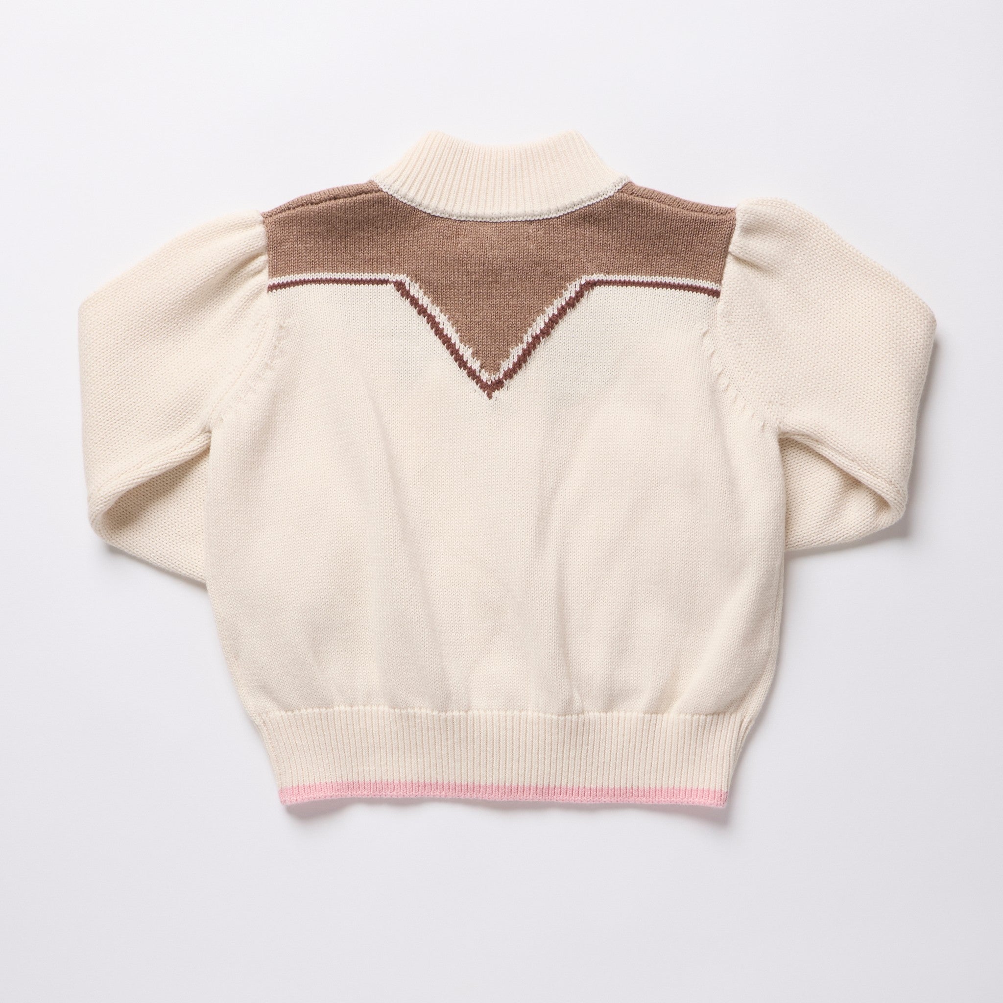 Girls Western Zip Sweater (Cream and Brown)