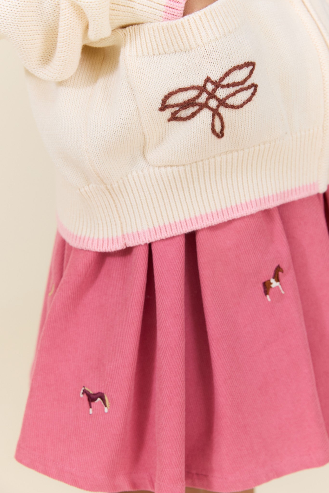 Girls Western Zip Sweater (Cream and Brown)