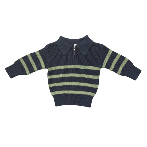 Boys Striped Zip Up Sweater (Evergreen Stripe)