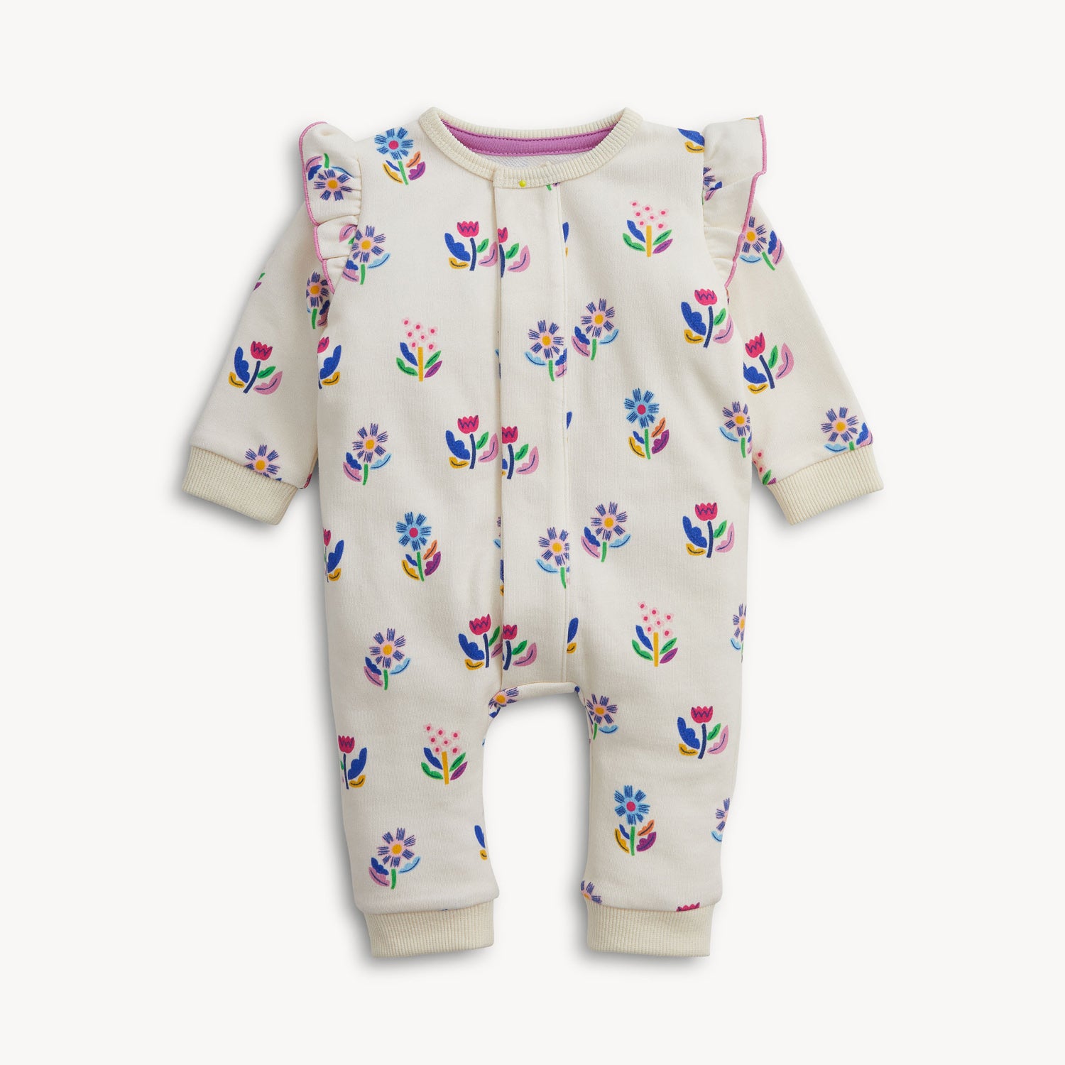 French Terry Baby Romper (Floral Ivory)