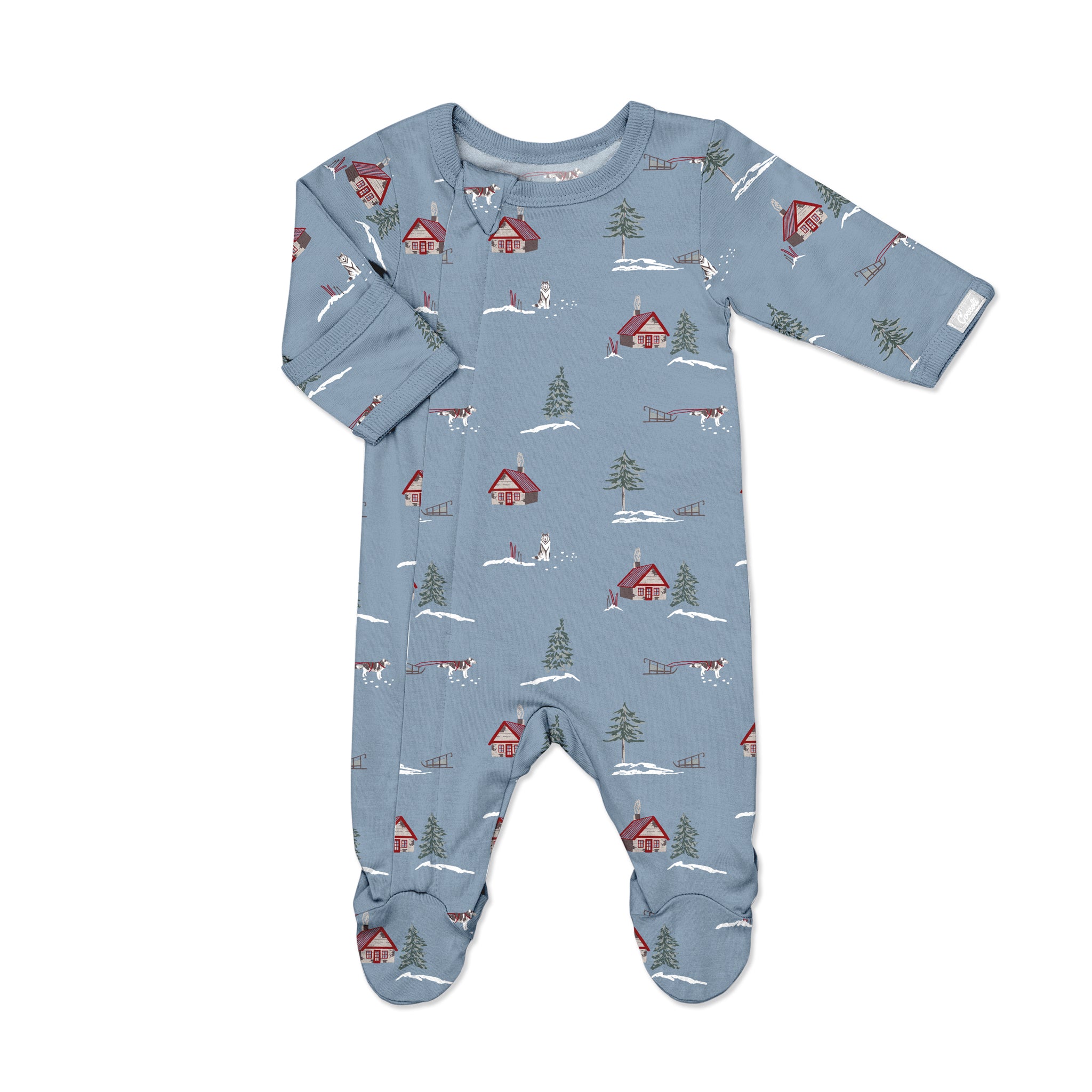 Zipper Footie (Chalet on Steel Blue)