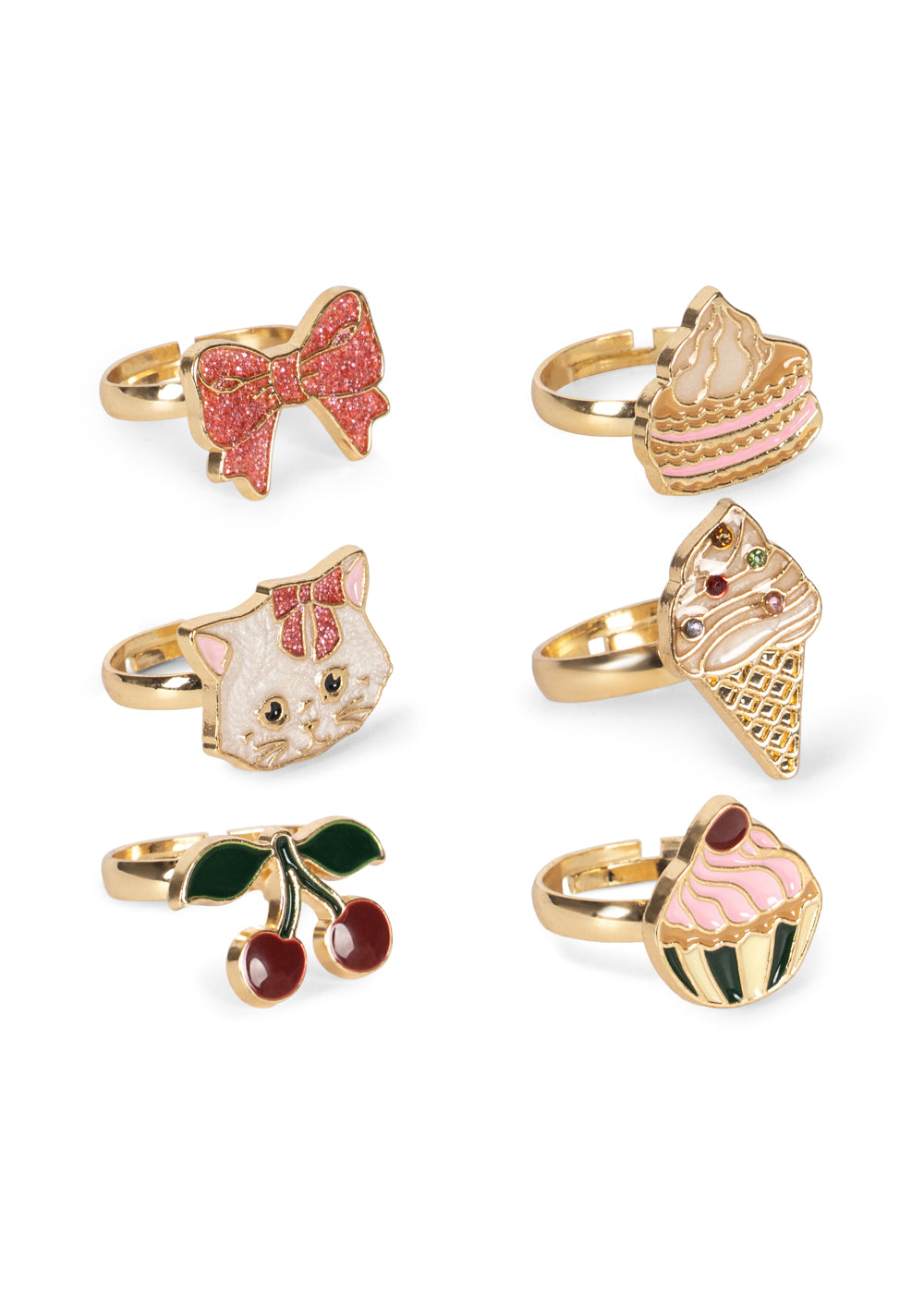 6 Pcs Kitty Sweets Ring Set (Gold)