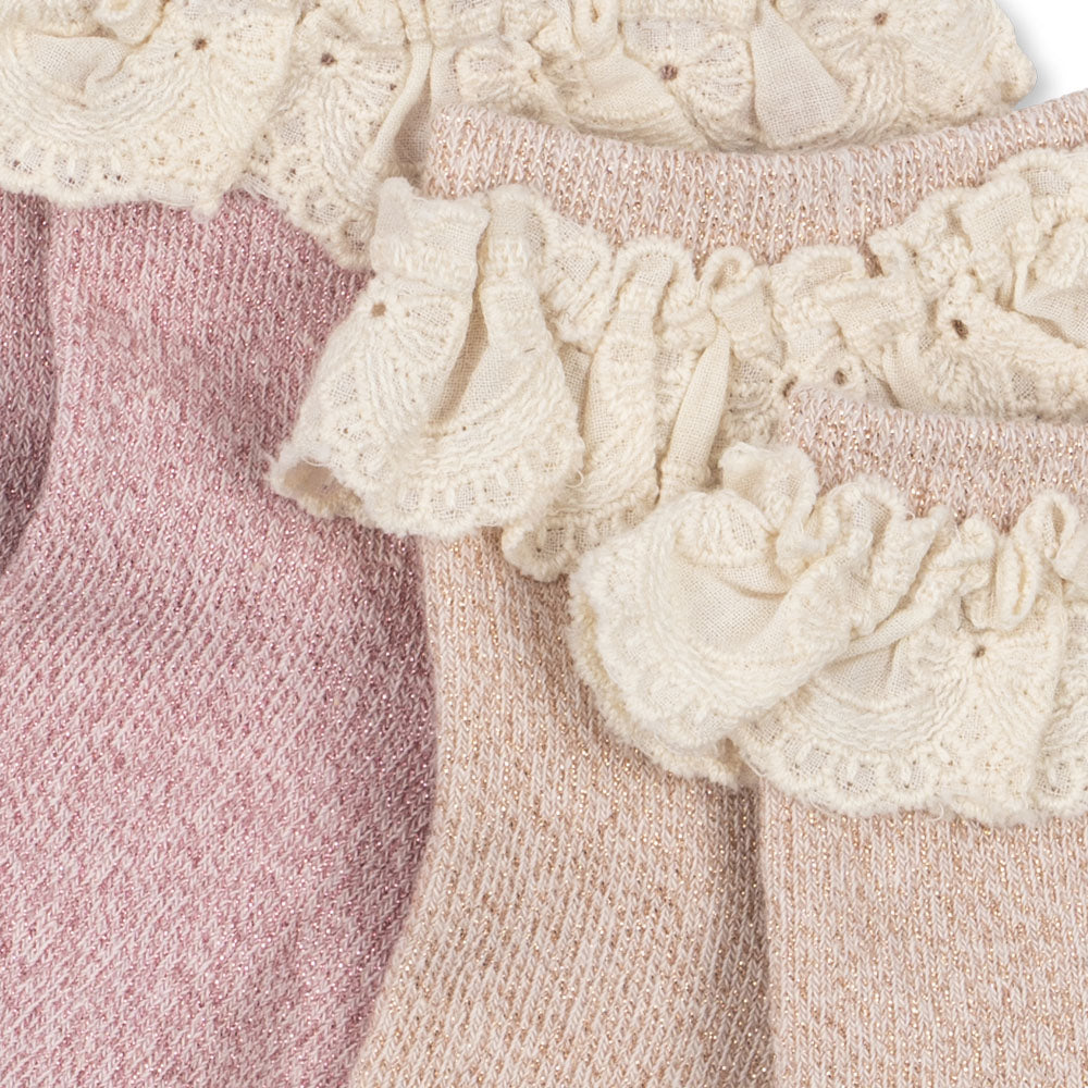 2 Pack Glitter Frill Socks (Rosette)