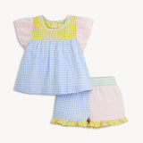 Woven Flutter Sleeve & Short Set (Multi Gingham)