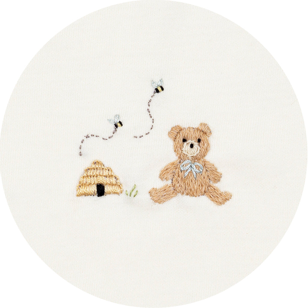 Embroidered Three Piece Take Home Set (Pearl/Honey Bear)