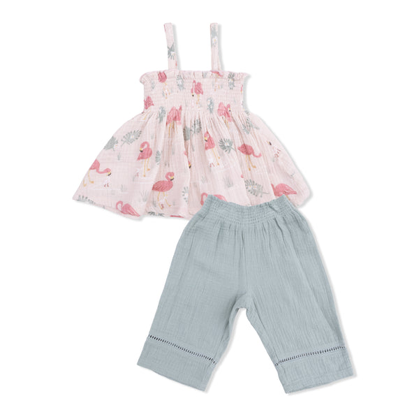 Smocked Top & Smocked Waist Pants (Flamingos)