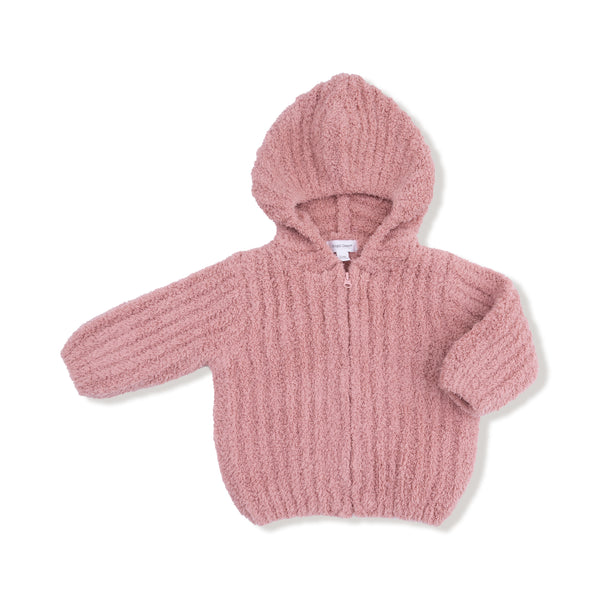 Chenille Hooded Jacket with Striped Texture (Rose)