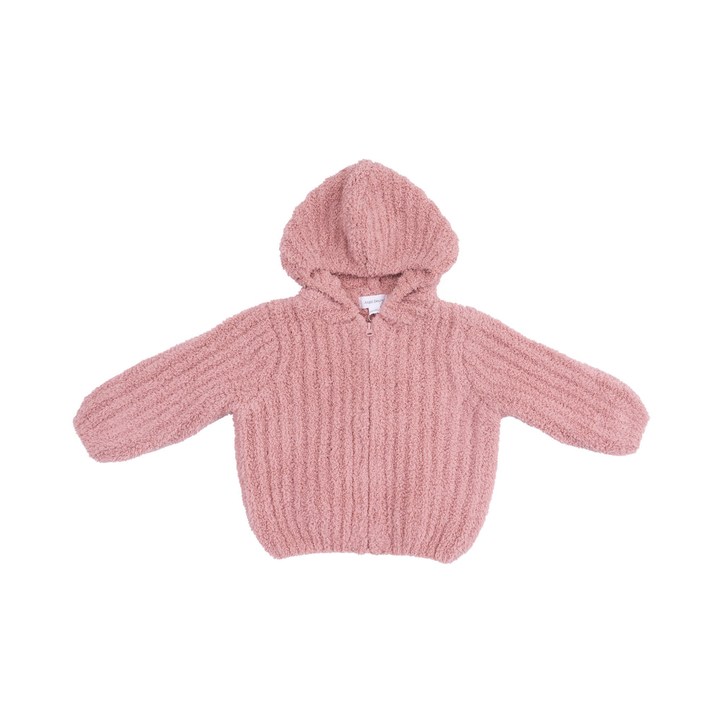 Chenille Hooded Jacket with Striped Texture (Rose)