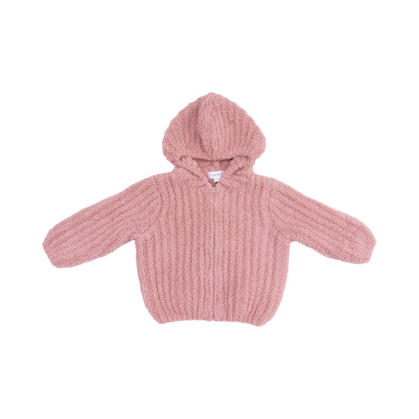 Chenille Hooded Jacket with Striped Texture (Rose)