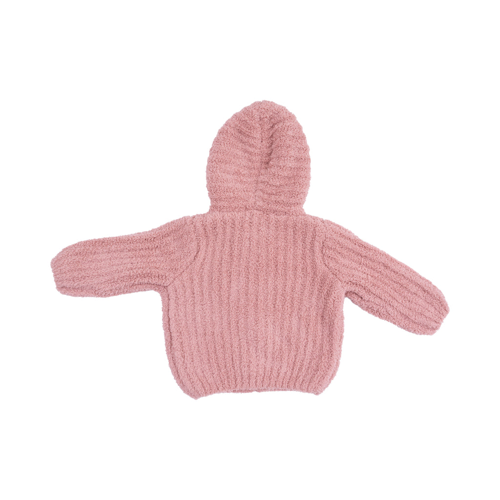Chenille Hooded Jacket with Striped Texture (Rose)