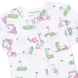 2 Way Ruffle Back Zipper Footie (Golf Carts Pink)