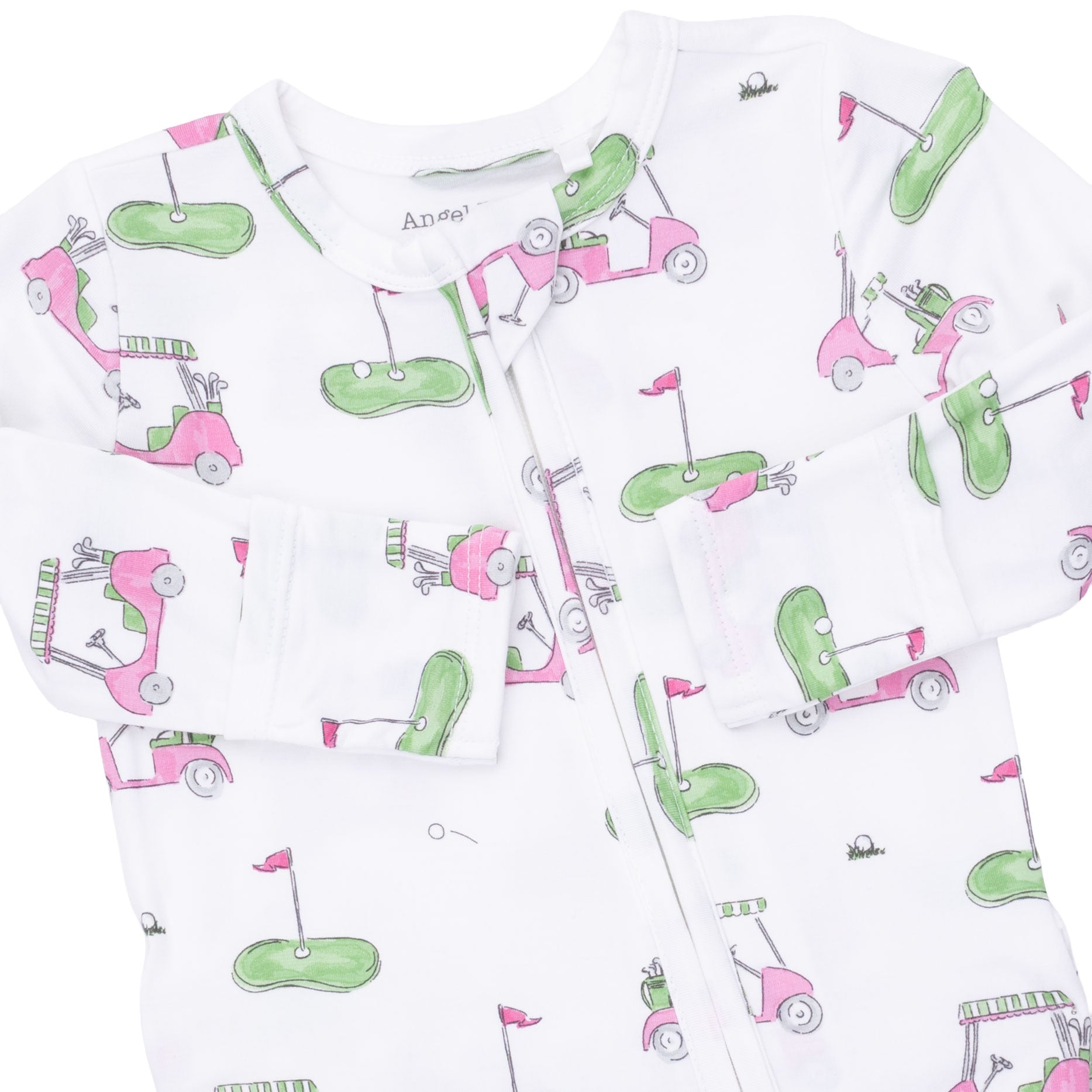 2 Way Ruffle Back Zipper Footie (Golf Carts Pink)