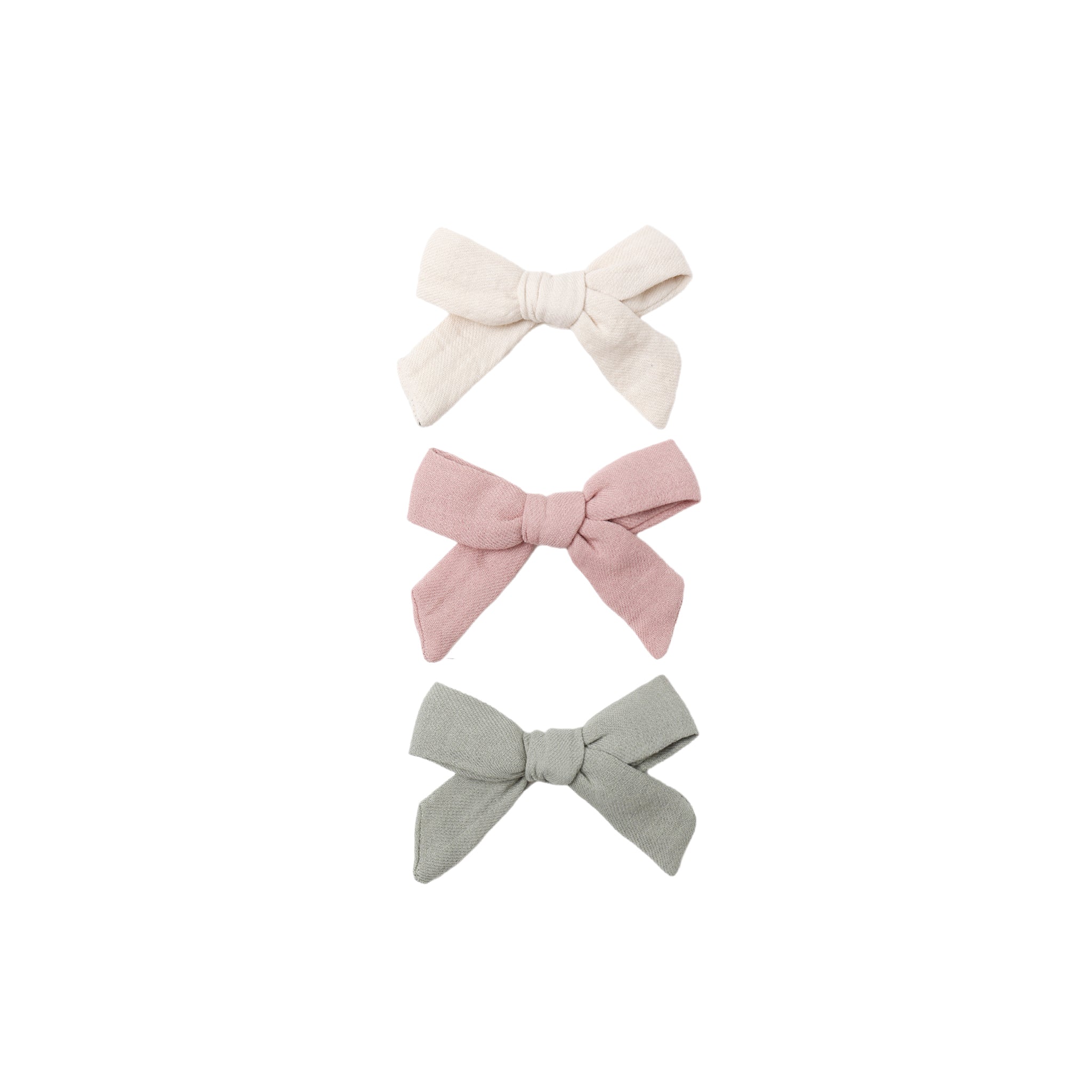 Bows with Clip, Set of Three (Natural, Fern, Rose)