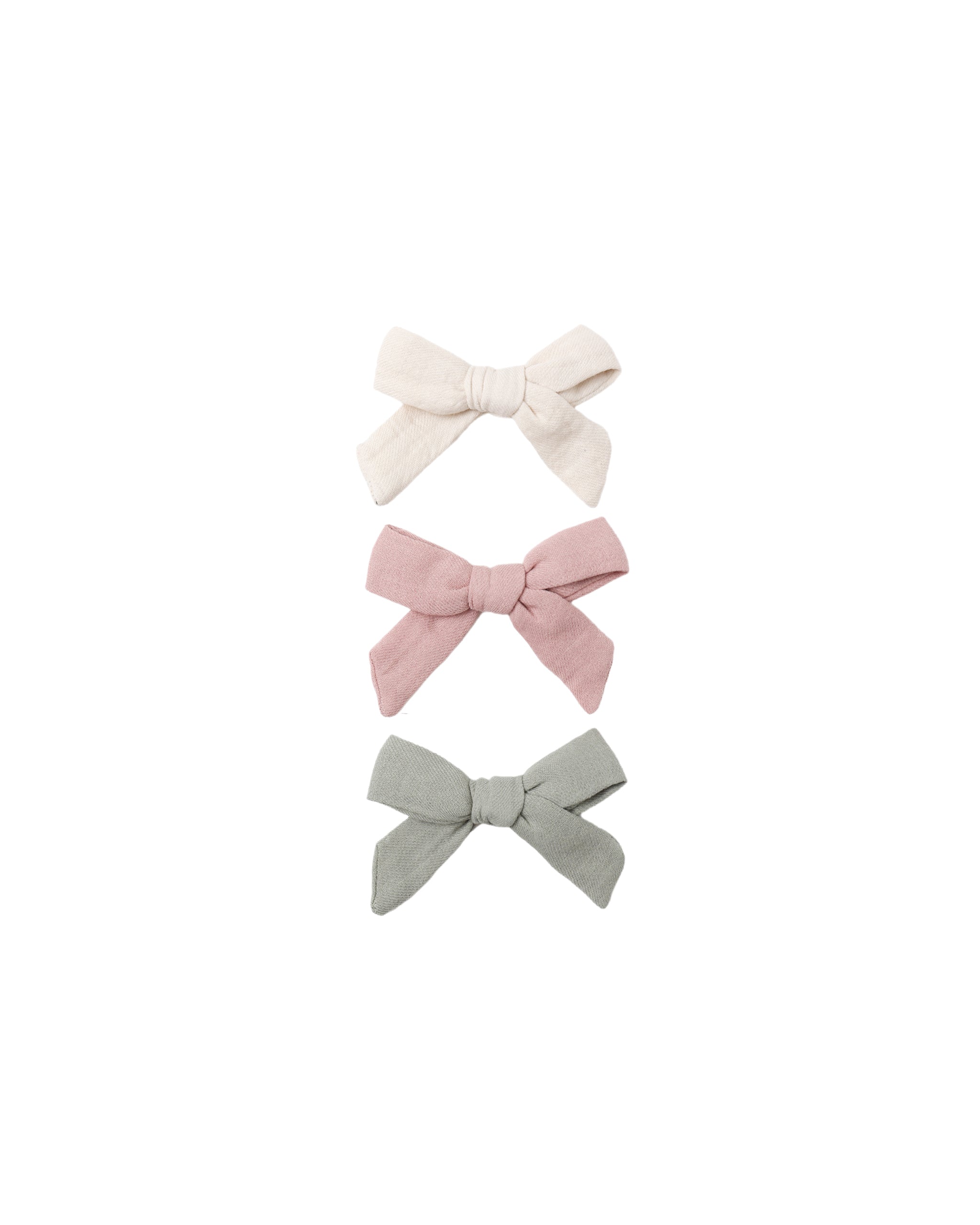 Bows with Clip, Set of Three (Natural, Fern, Rose)