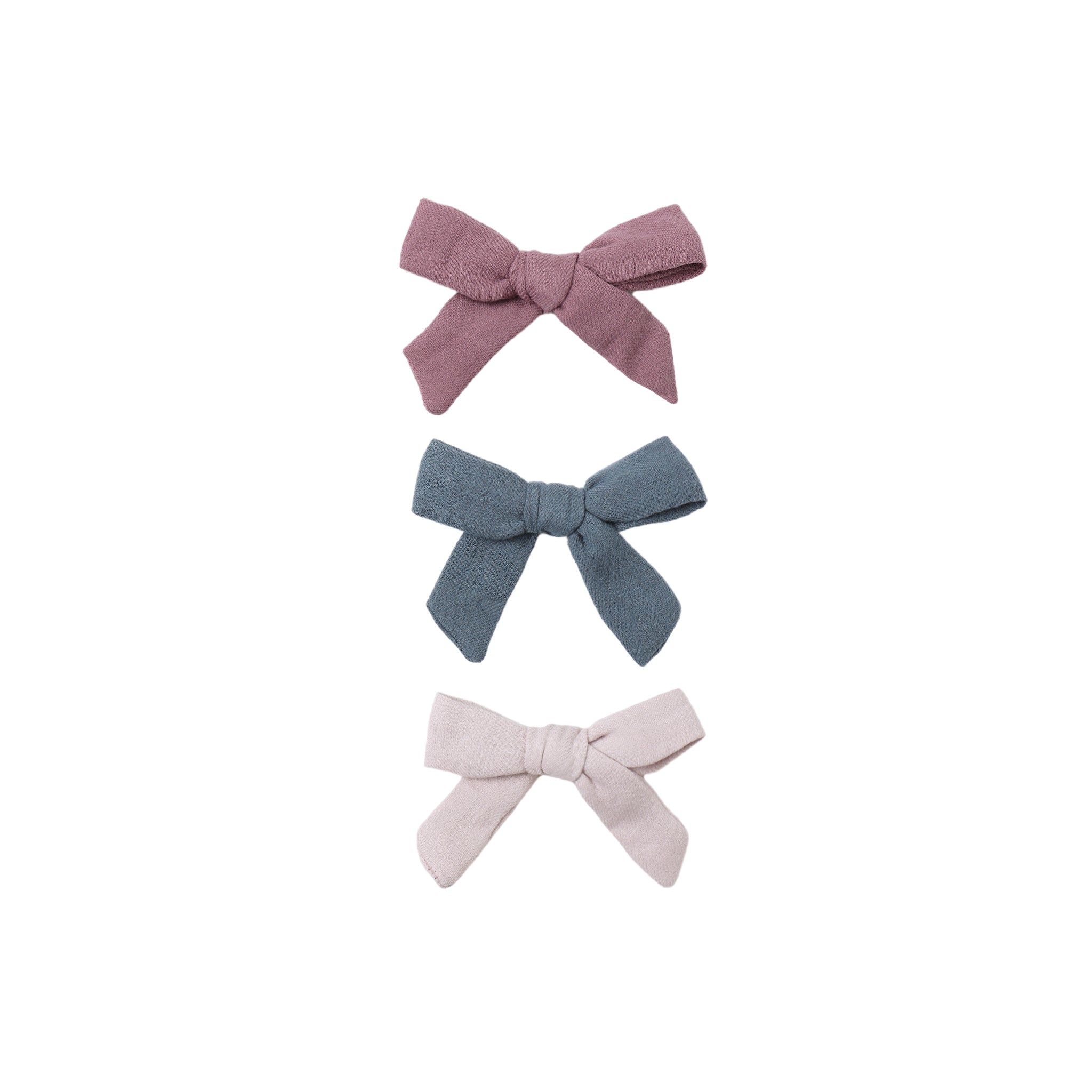Bow with Clip, Set Of Three (Mulberry, Lilac, Ocean)