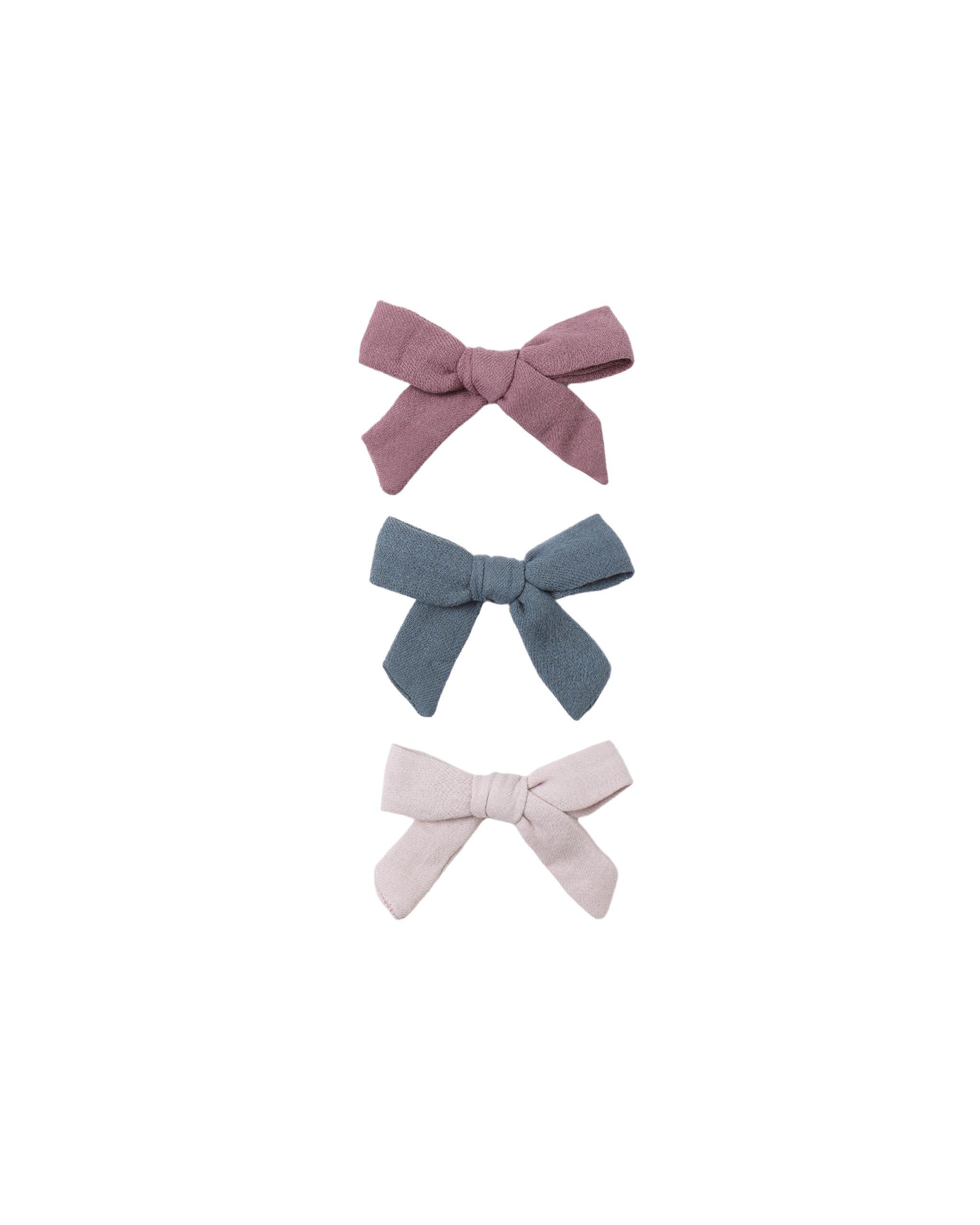 Bow with Clip, Set Of Three (Mulberry, Lilac, Ocean)