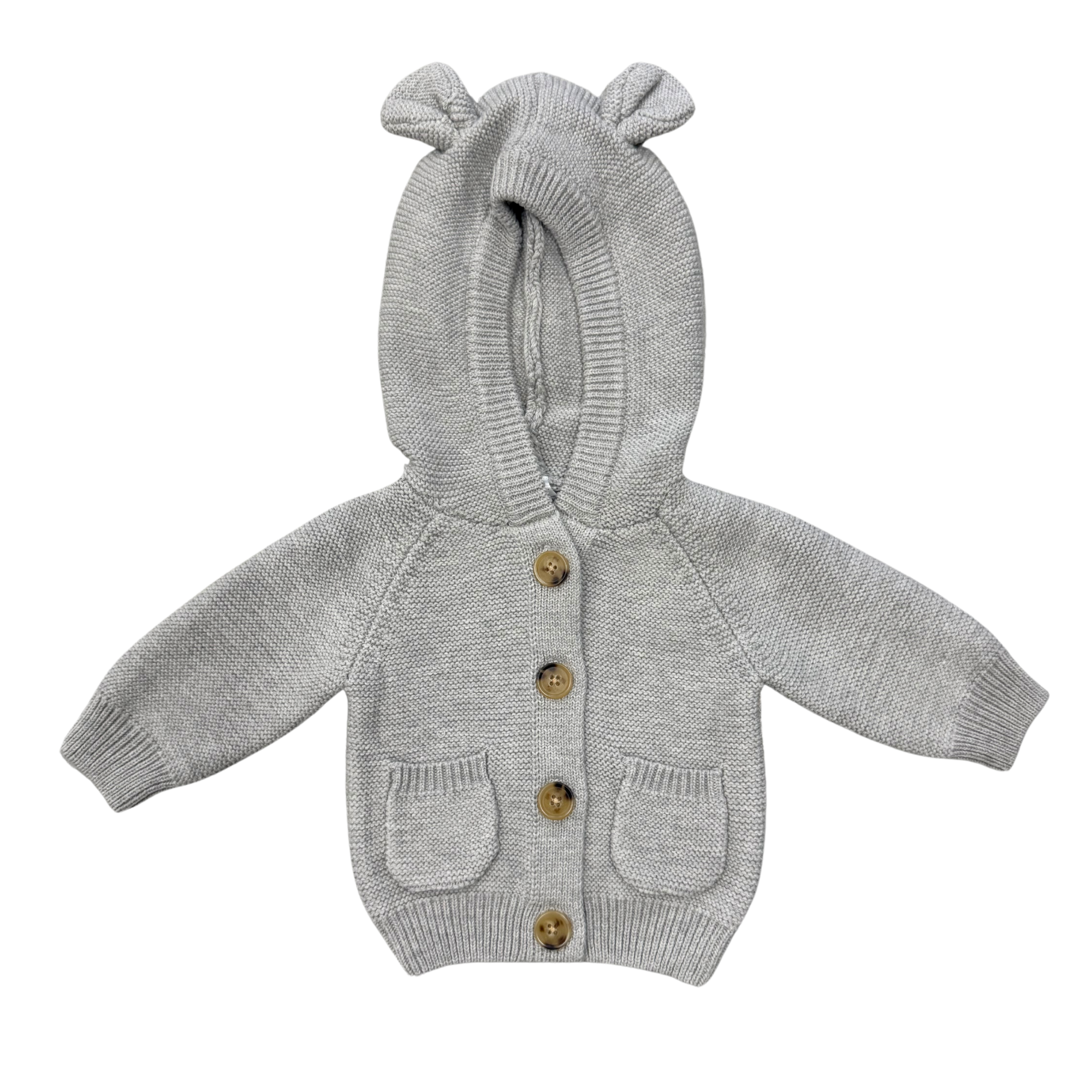 Knit Baby Hoodie with Ears (Gray Marble)