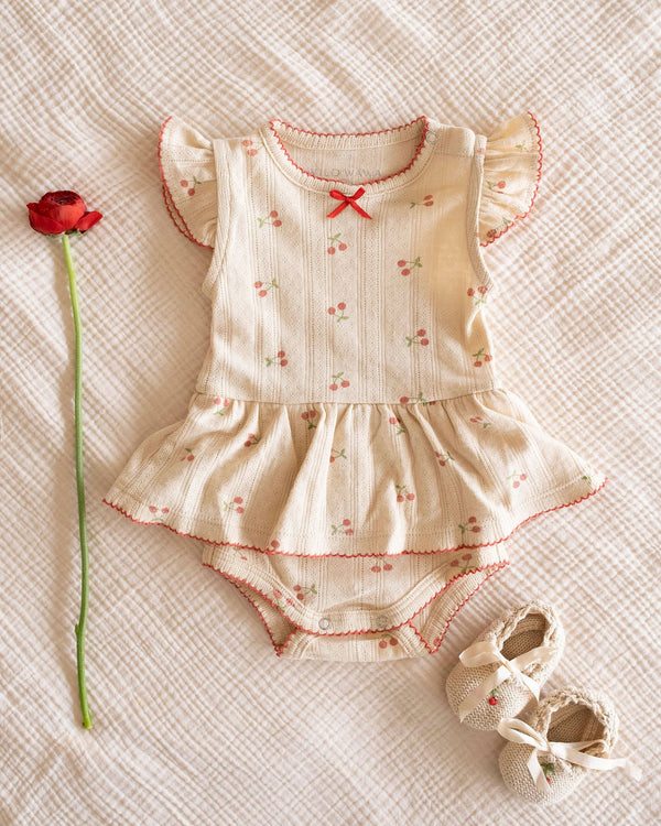 Pointelle Skirt Onesie (Cherries)